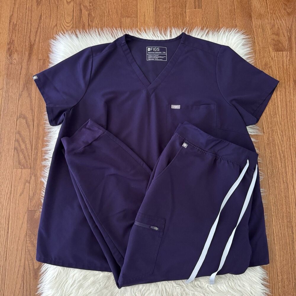 Figs Scrub Set Women’s 3XL Deep Purple Zamora Joggers Catarina One Pocket Top
